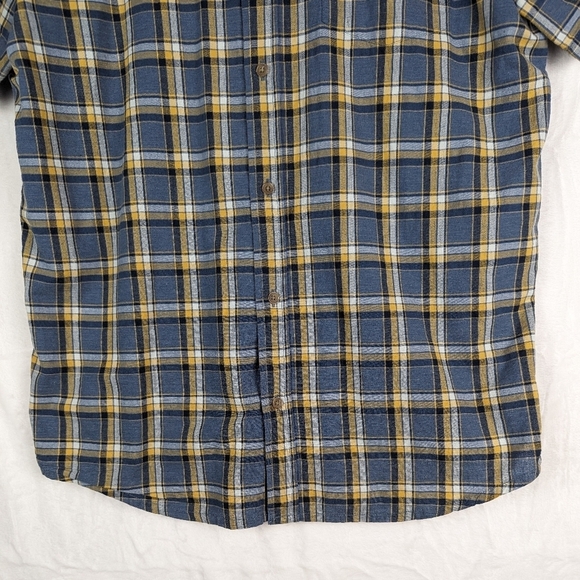 Prana Plaid Button Front Shirt Large Blue Gold - Picture 4 of 11